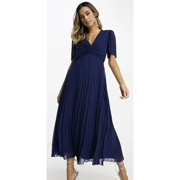 Asos Design Pleated Dress Navy Blue Midi Dress With Sleeves ASOS DESIGN Curve Pleated Bodice Flutter Asos Design Pleated Dress Navy Blue Midi Dress With Sleeves ASOS DESIGN Curve Pleated Bodice Flutter